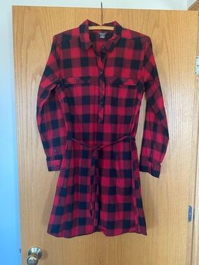 Eddie Bauer Red and Black Buffalo Plaid Long Sleeve Shirt Dress
